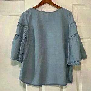 J Jill Denim Lightweight Ruffle Bell Sleeve Tunic Top
